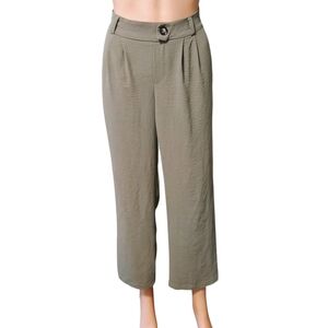 Womens Olive Green Wide Leg Ankle Trousers Sz S Pull-on Capsule Earthy Scandi
